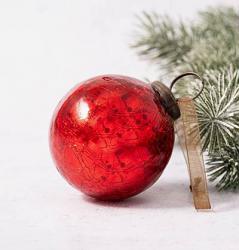 Bollywood Christmas Red Crackled Glass 2 inch Ball Ornament