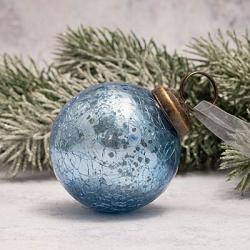 Sky Blue Crackled Glass 2 inch Ball Ornament
