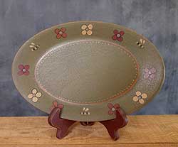 Green Flowers Oval Primitive Plate