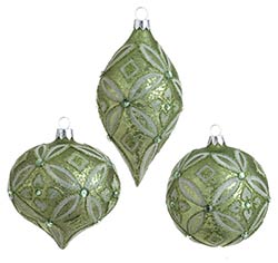 Lime Green Antiqued Glittered Ornament