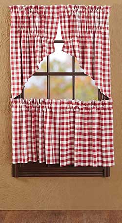 Buffalo Check Red Cafe Curtains - 24 inch Tiers