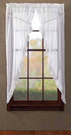 White Ruffled Sheer Prairie Curtain (63 inch)