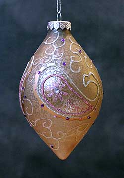 Pink & Silver Antiqued Paisley Ornament - Drop