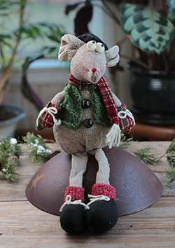 Scarved Mouse Sitting Doll with Top Hat
