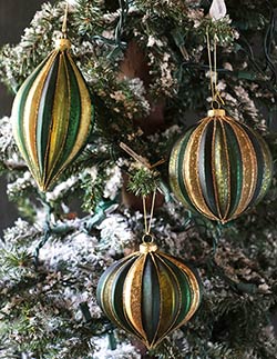 Pheasant Green & Gold Striped Ornament