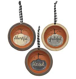 Thankful, Grateful, Blessed Bowl Ornaments (Set of 3)