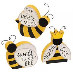 The Hearthside Collection Bee Chunky Shelf Sitter Signs (Set of 3)