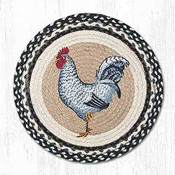 Black and White Rooster Braided Chair Pad
