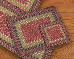 Burgundy, Olive, and Charcoal Cotton Braid Placemat - Rectangle