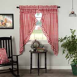 VHC Brands Annie Buffalo Red Check Ruffled 63 inch Prairie Curtain
