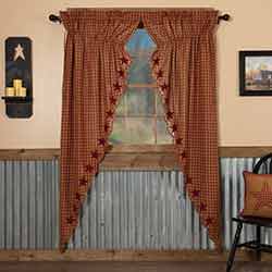 VHC Brands Burgundy Star Scalloped Prairie Curtain Panels - 84 inch
