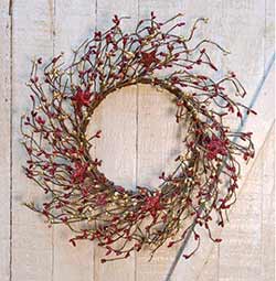 Red & Gold Pip Berry Wreath with Glittered Stars