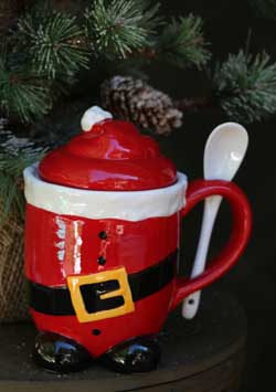 Holiday Lidded Mug with Spoon - Santa