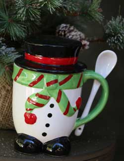 Holiday Lidded Mug with Spoon - Snowman