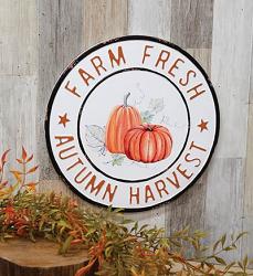 Farm Fresh Autumn Harvest Round Metal Sign