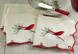 Cardinal and Sprig Embroidered Cocktail Napkin