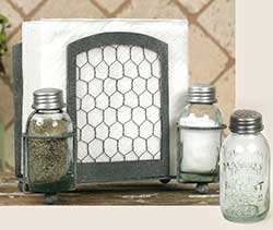 Chicken Wire Napkin Caddy with Salt and Pepper Shakers