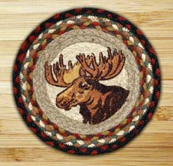 Moose Portrait Braided Jute Tablemat - Round (10 inch)
