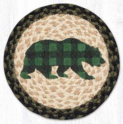 Green Plaid Bear Braided Tablemat - Round (10 inch)