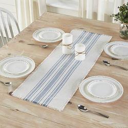 VHC Brands Antique Stripe Blue Indoor/Outdoor 36 inch Table Runner