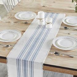 VHC Brands Antique Stripe Blue Indoor/Outdoor 48 inch Table Runner