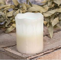 White Drip Pillar Candle with Timer - 4 inch