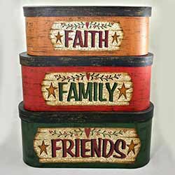 Faith, Family, Friends, Oval Stacking Boxes (Set of 3)