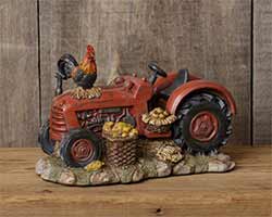 Red Tractor with Rooster Figurine