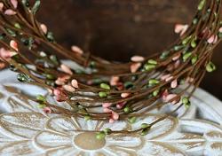 Coral & Green Primitive Berry Candle Ring / Wreath
