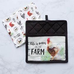 7x7 inches Set of 2 Home Collection Rooster Themed Pot Holders 