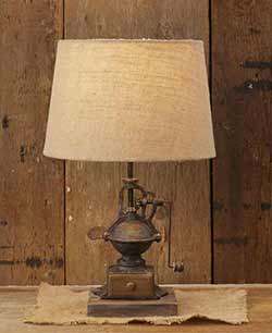 Coffee Grinder Table Lamp with Burlap Shade
