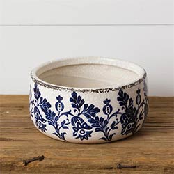 Blue & White Floral Pottery Crock