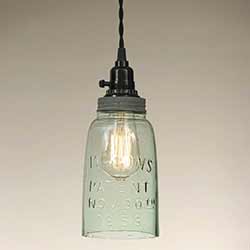 Mason Jar Pendant Lamp - Half Gallon Size with Barn Roof Lid
