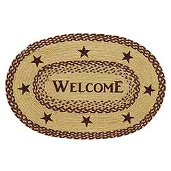 Burgundy and Tan Jute Rug with Stars - Welcome