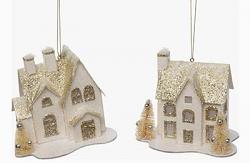 Glitter Gold & Cream Paper House Ornament