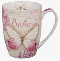 Christian Art Gifts Believe Pink Butterfly Coffee Mug