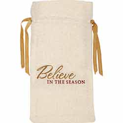 Believe In The Season Creme Burlap Wine Bag