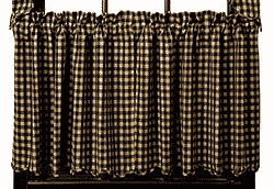 Black Check Cafe Curtains - 24 inch Tiers (Black and Tan)