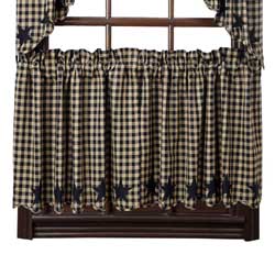 VHC Brands Black Star Cafe Curtains - 24 inch Tiers (Black and Tan)