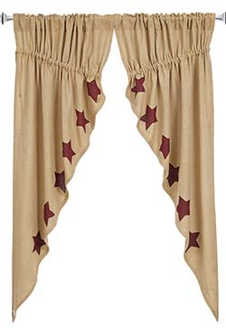 VHC Brands Burgundy Star Burlap Prairie Curtain (63 inch)