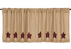 VHC Brands Burgundy Star Burlap Cafe Curtains - 24 inch Tiers