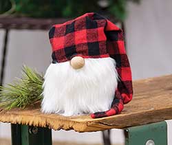 Gnome with Red Buffalo Check Hat