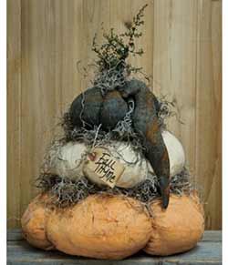 Stuffed Fat Pumpkin Stack with Crow