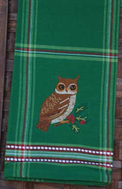 Woodland Owl Embroidered Tea Towel