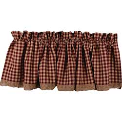 Heritage House Red Check Valance with Lace