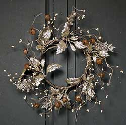 Vintage Glittered 12 inch Wreath with Holly & Bells