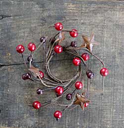 Burgundy & Red Berry Candle Ring with Stars - 2 inch