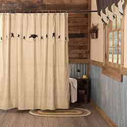 Kettle Grove Shower Curtain with Attached Applique Crow and Star Valance