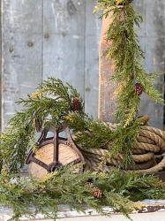 Lancaster Vintage Prickly Pine 6 foot Garland - Moss Green