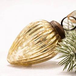 Gold Ribbed Glass 3 inch Pinecone Ornament